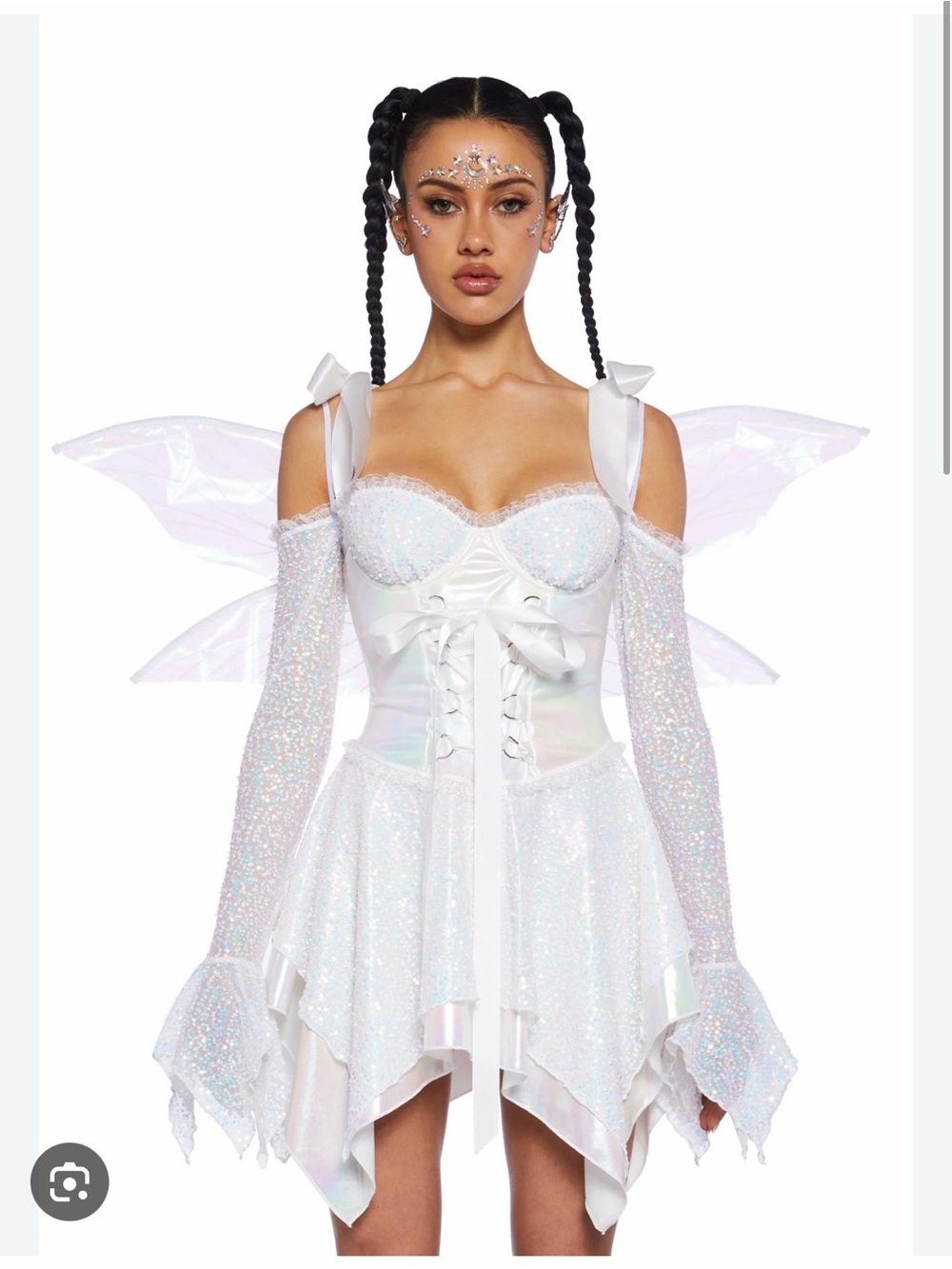 White Iridescent Fairy Costume Dress with Wings